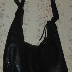 black faux black leather purse